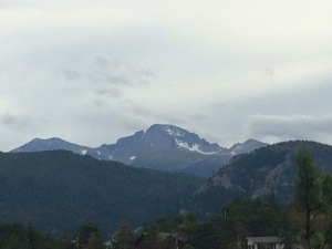 The view of Longs Peak from our patio in Estes Park, CO.