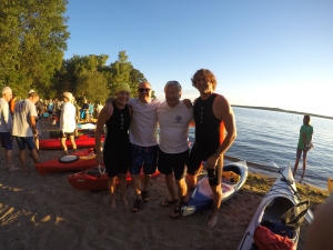 Thanks to Dad and Tom for being our kayak support for the 3.5 mile Okoboji open water swim event!